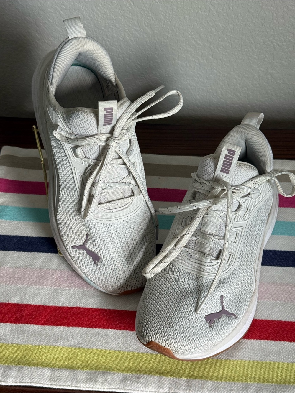 Puma White Sneakers with Light Purple Accents